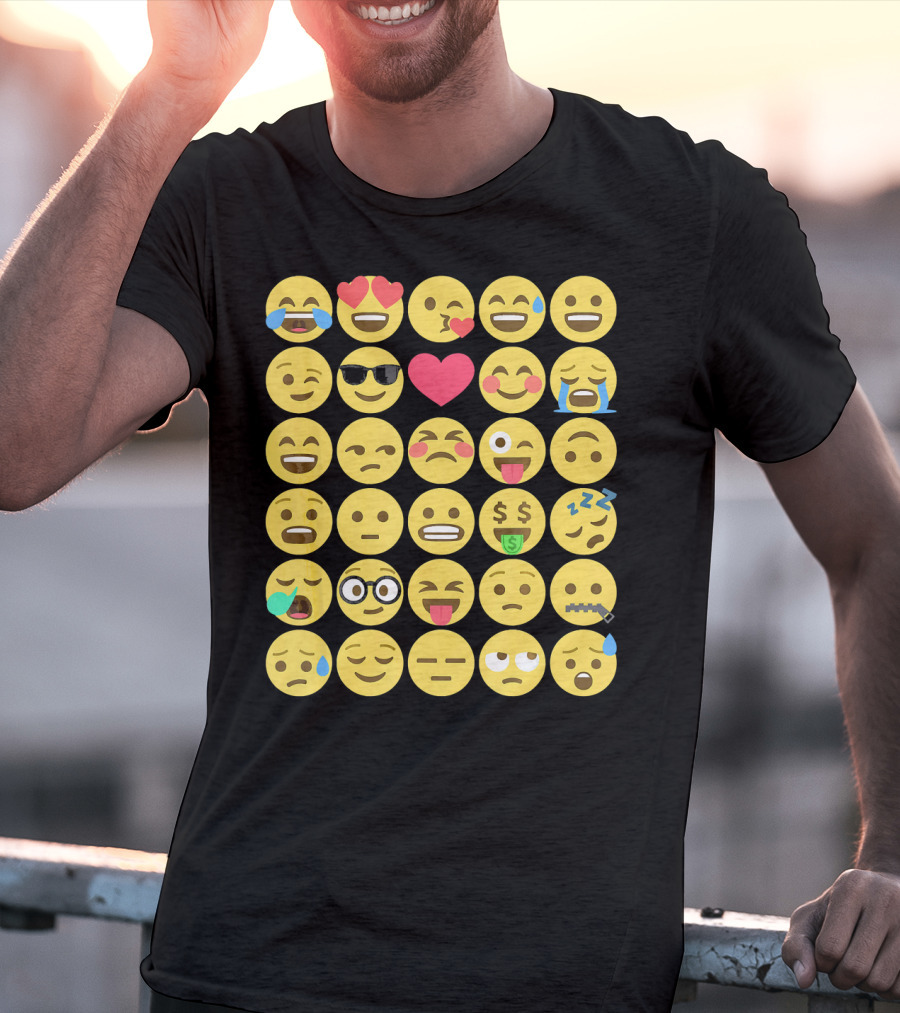 Emoji Emoticons Smiley Faces Heart Sunglasses Laughing Crying Stack T-Shirt