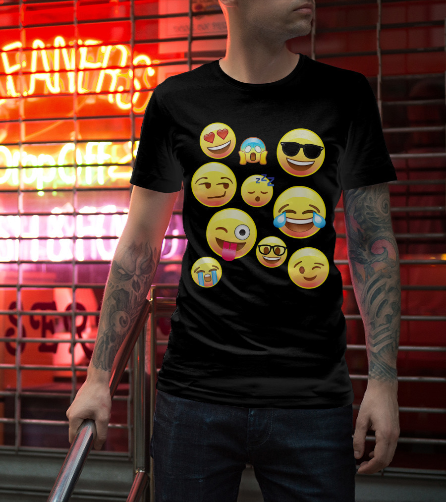 Funny Emoji Faces For Girls Heart Eyes Sleepy Wink Tears Sunglasses Zany T-Shirt
