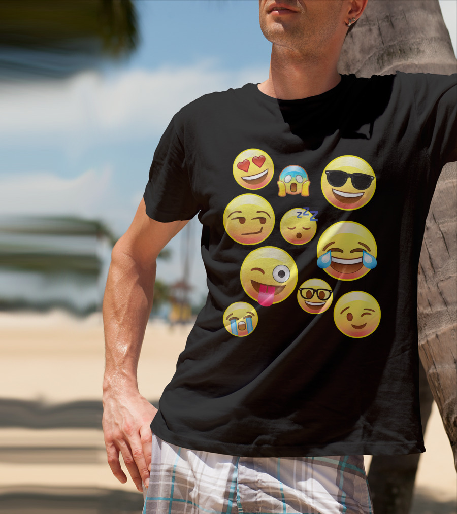 Funny Emoji Faces For Girls Heart Eyes Sleepy Wink Tears Sunglasses Zany T-Shirt