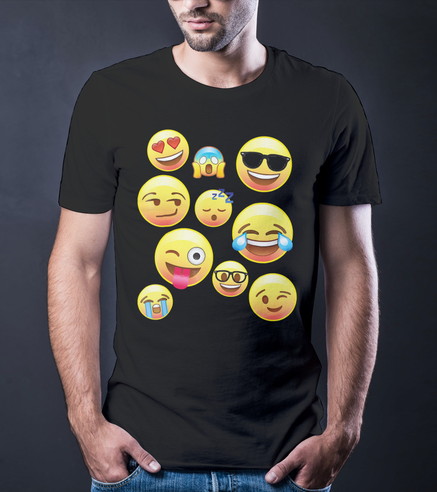 Funny Emoji Faces For Girls Heart Eyes Sleepy Wink Tears Sunglasses Zany T-Shirt