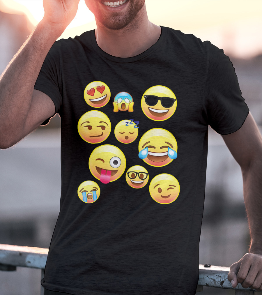Funny Emoji Faces For Girls Heart Eyes Sleepy Wink Tears Sunglasses Zany T-Shirt