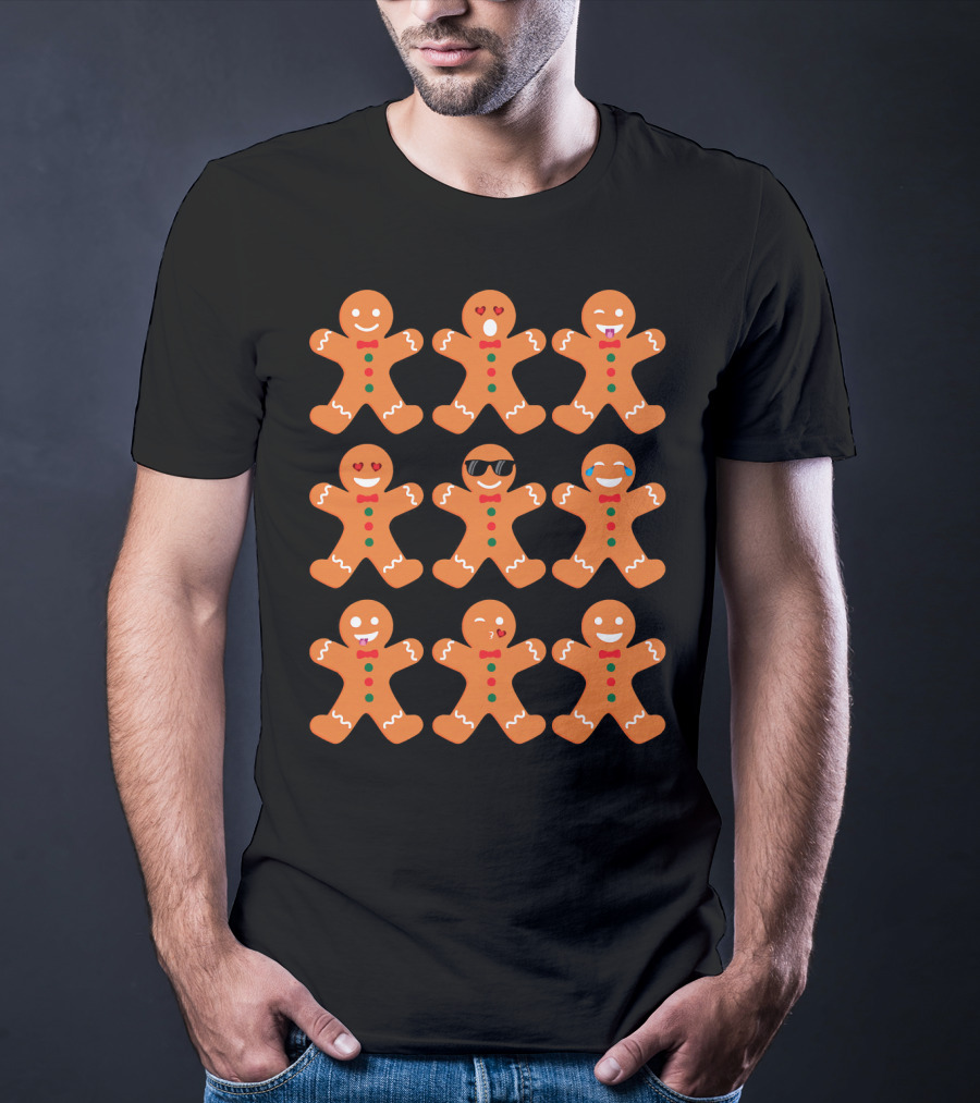 Gingerbread Man Emotions Faces Sunglasses And Tears T-Shirt