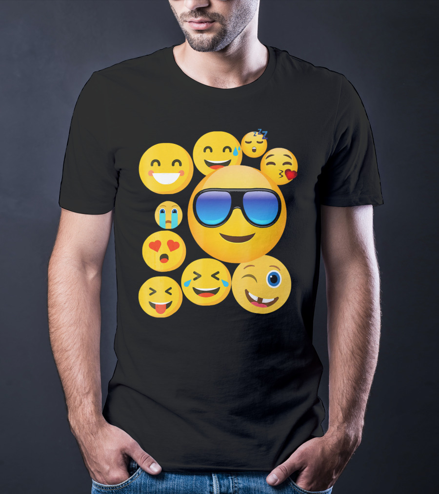 Emoji Wear Cool Smiley Faces With Sunglasses And Cute Emoticon Expressions T-Shirt