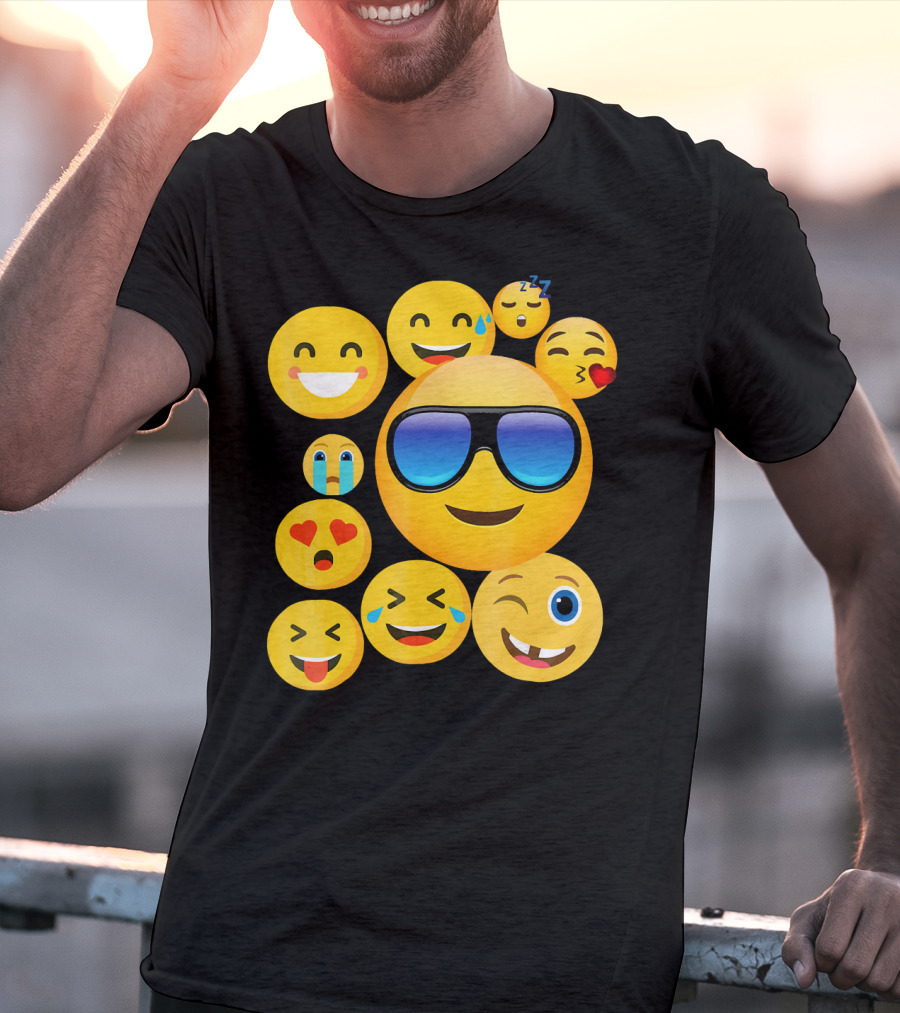 Emoji Wear Cool Smiley Faces With Sunglasses And Cute Emoticon Expressions T-Shirt