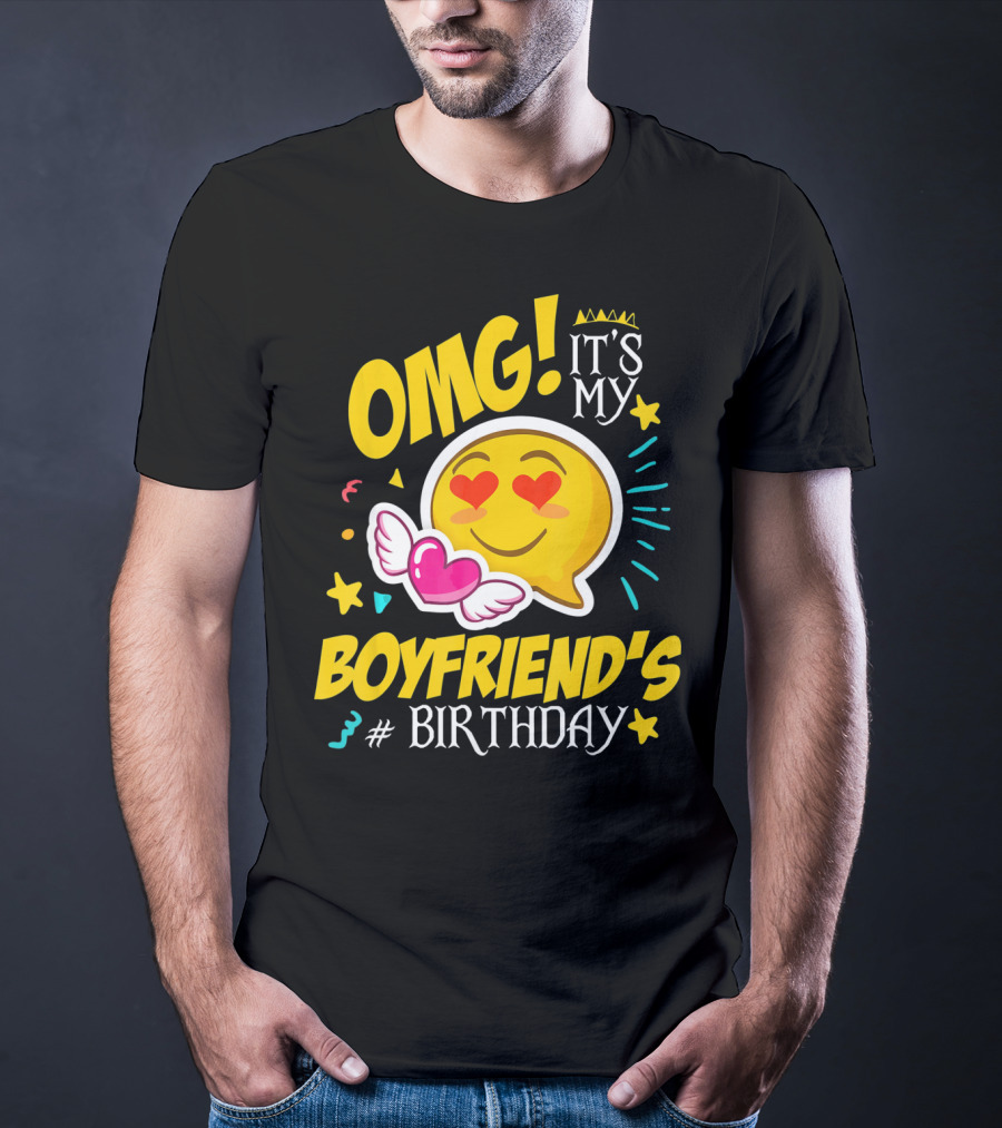 OMG It's My Boyfriend's Birthday Cool Emo Emoji Hearts Wings T-Shirt