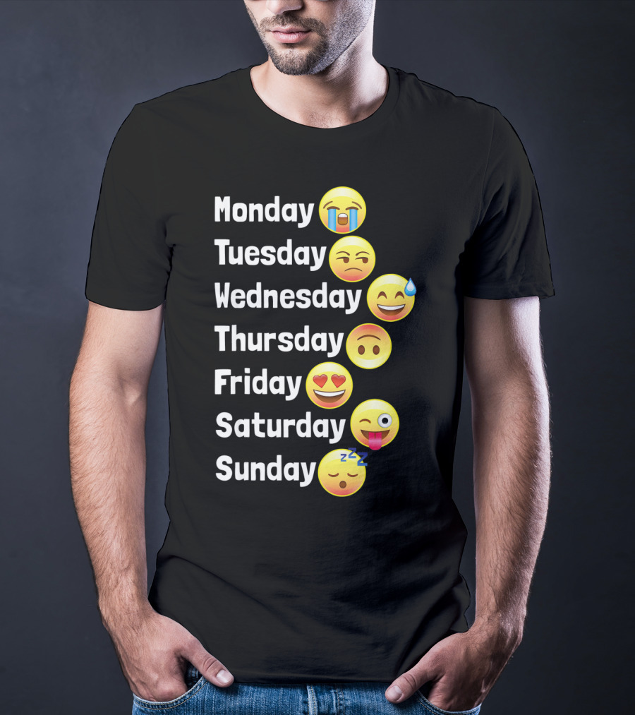 Monday Tuesday Wednesday Thursday Friday Saturday Sunday Emoji Faces T-Shirt