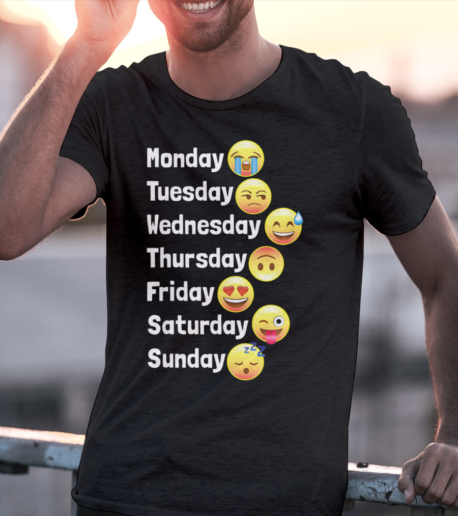 Monday Tuesday Wednesday Thursday Friday Saturday Sunday Emoji Faces T-Shirt