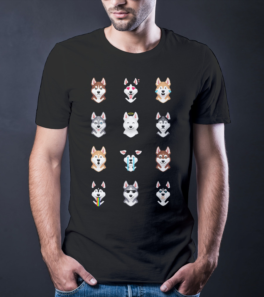Siberian Husky Emoji Faces Funny Expressions Collection T-Shirt