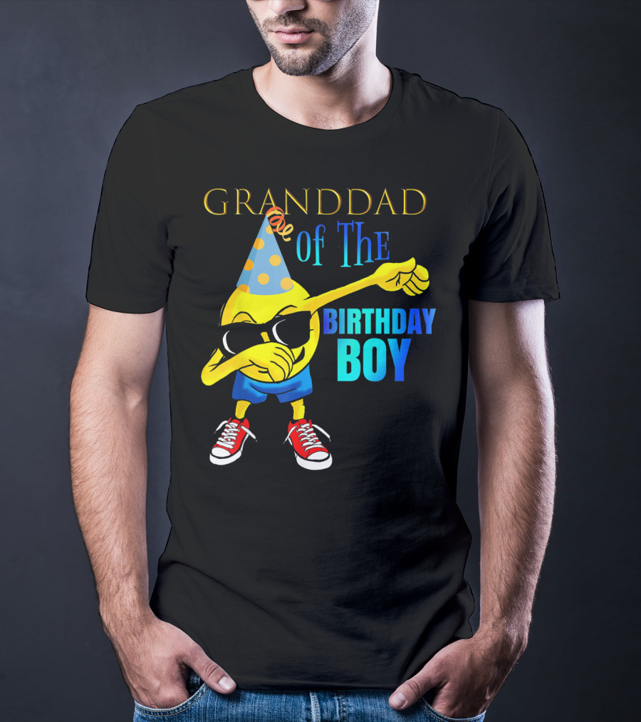 Granddad Of The Birthday Boy Dabbing Emoji Party Hat Sunglasses Celebrations T-Shirt