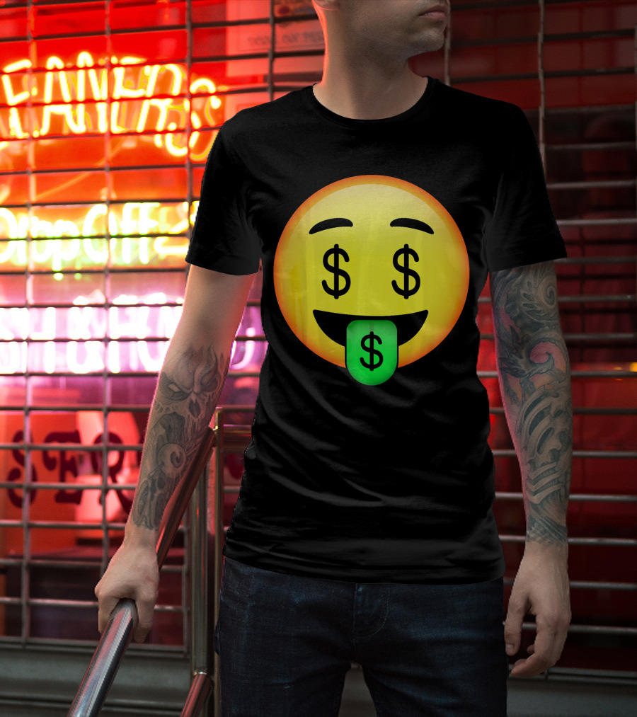 HD Emoji Money Mouth Face Dollar Symbol Eyes Green Tongue T-Shirt