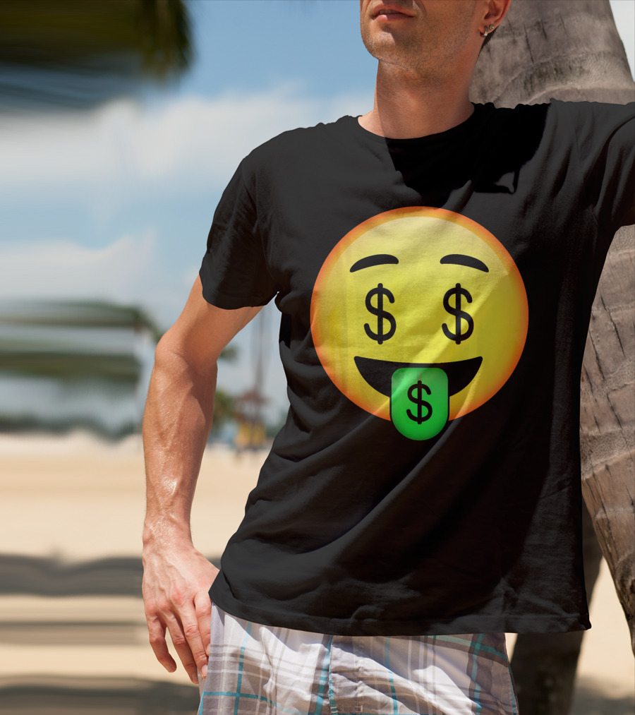 HD Emoji Money Mouth Face Dollar Symbol Eyes Green Tongue T-Shirt
