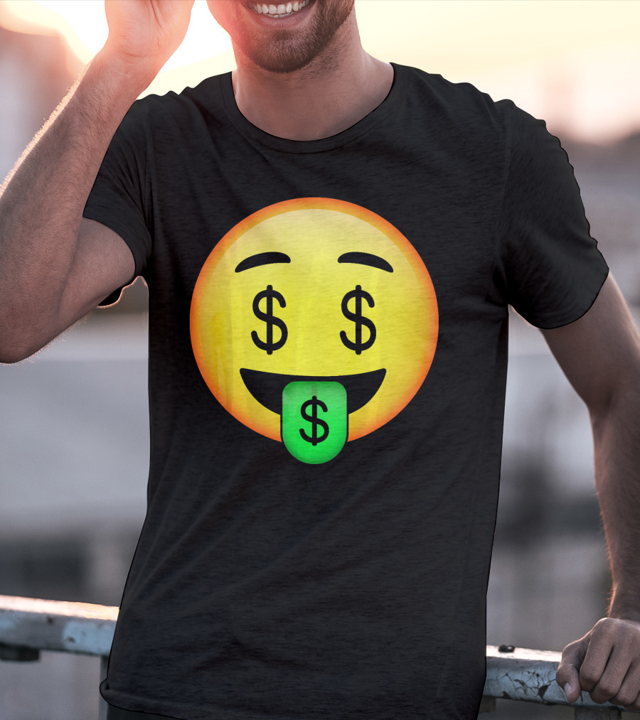 HD Emoji Money Mouth Face Dollar Symbol Eyes Green Tongue T-Shirt