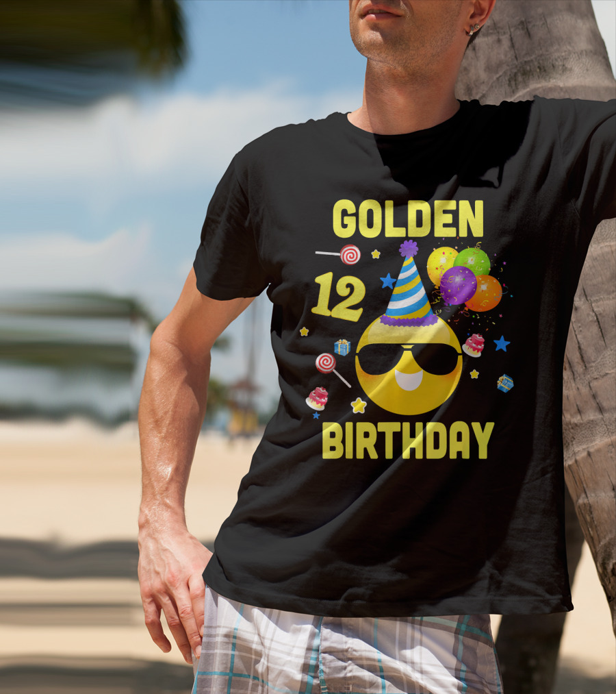 Golden Birthday 12 Emoji Party Hat Sunglasses Balloons Confetti T-Shirt