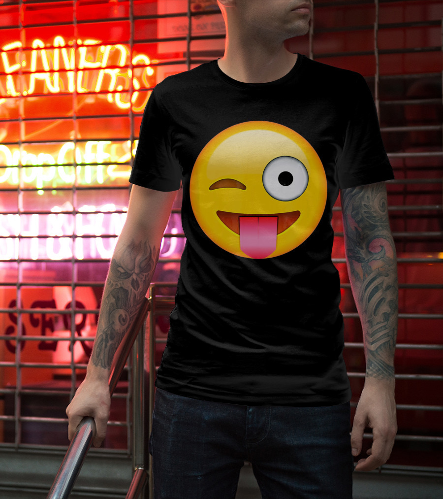 Face Emoticon Tongue Out Emoji Wink T-Shirt
