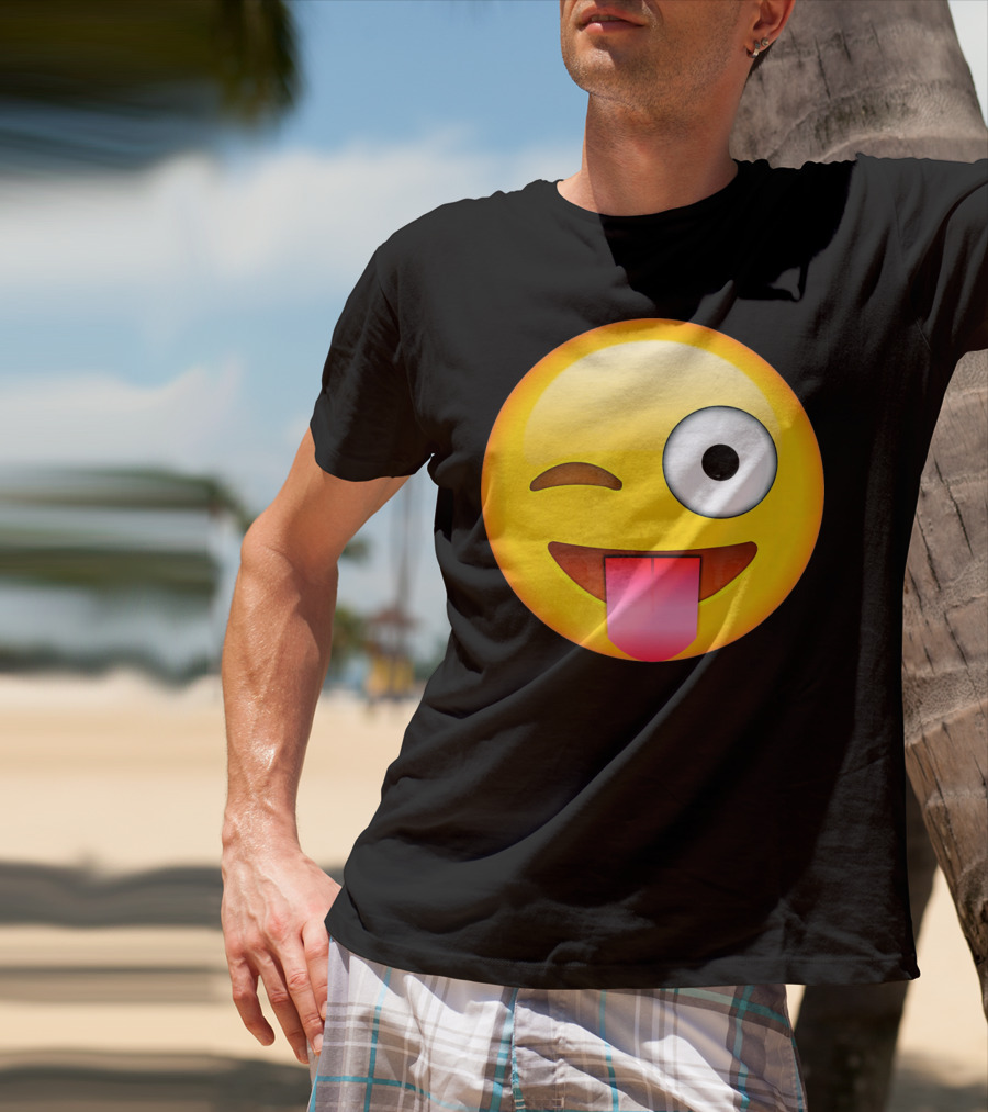 Face Emoticon Tongue Out Emoji Wink T-Shirt