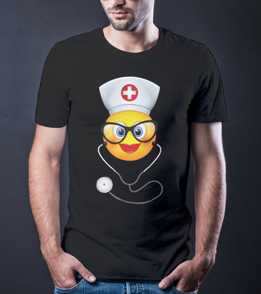 Nurse Halloween Funny Emoji Glasses Stethoscope T-Shirt