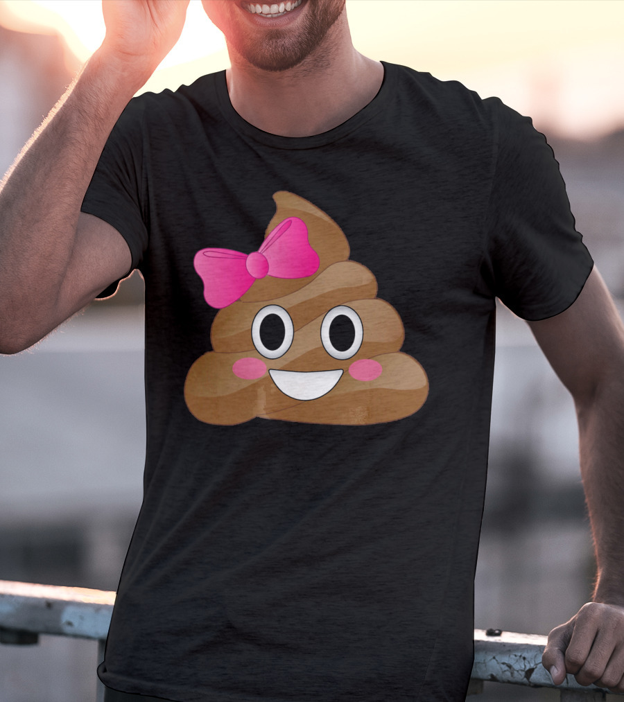 Cute Pink Bow Emoji Funny Smiling Cutie Poo T-Shirt