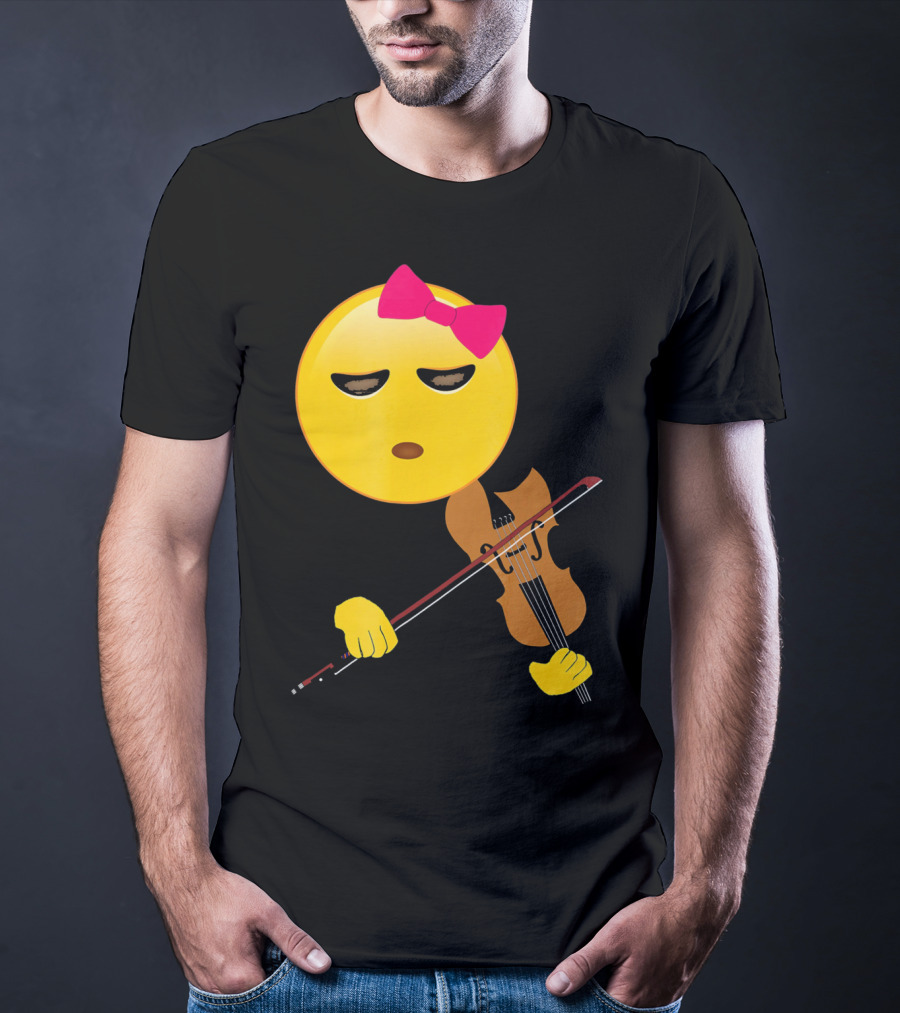 Girl Emoji Violin With Pink Bow T-Shirt