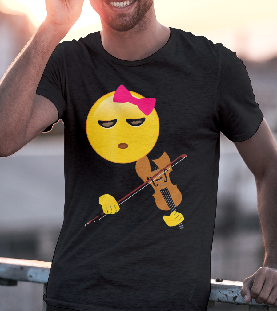 Girl Emoji Violin With Pink Bow T-Shirt