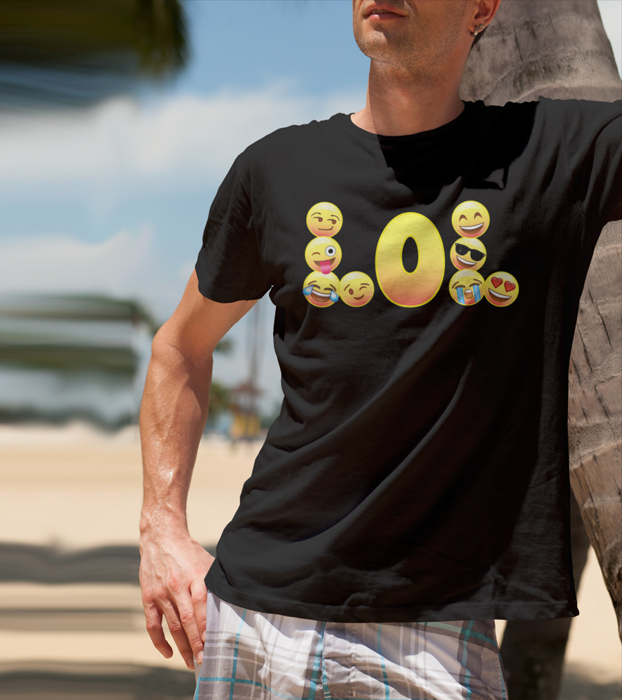 Emoji LOL Face With Laughing Tongue Wink Sunglasses Tears Hearts T-Shirt