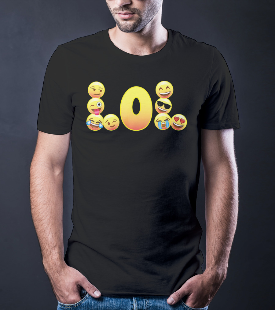 Emoji LOL Face With Laughing Tongue Wink Sunglasses Tears Hearts T-Shirt