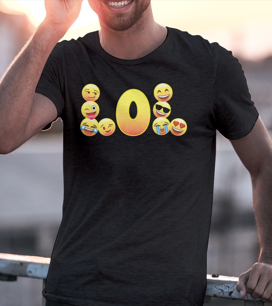Emoji LOL Face With Laughing Tongue Wink Sunglasses Tears Hearts T-Shirt