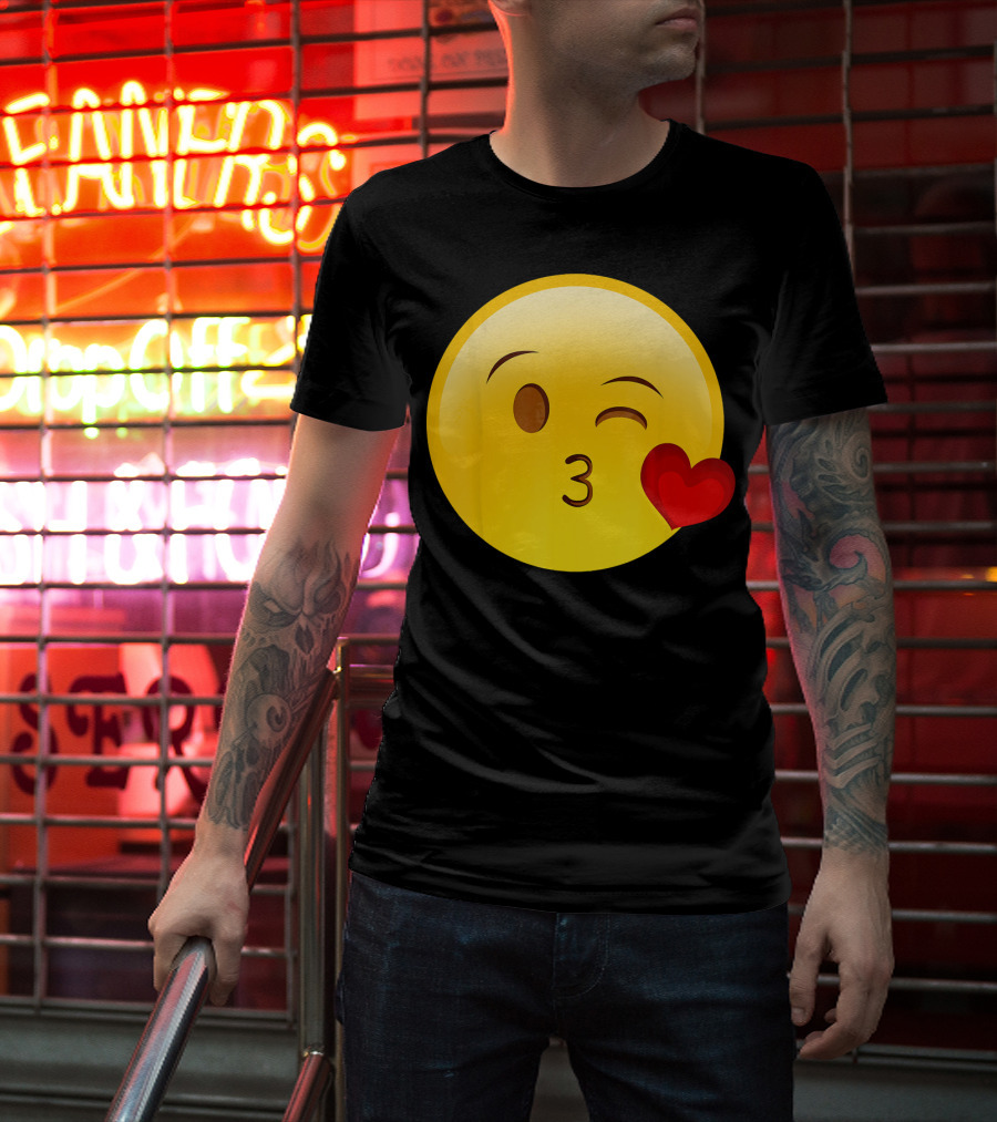 Emoji Throwing A Kiss Puckered Lips Blow Winking Face With Heart T-Shirt