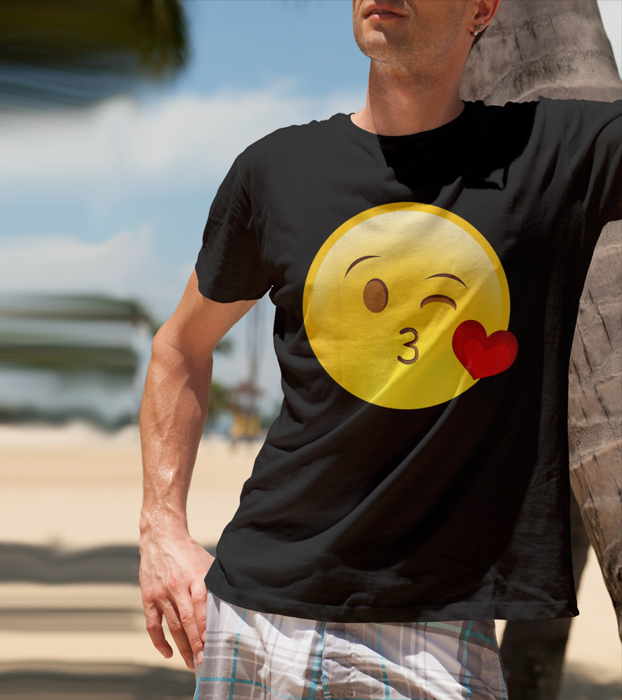 Emoji Throwing A Kiss Puckered Lips Blow Winking Face With Heart T-Shirt