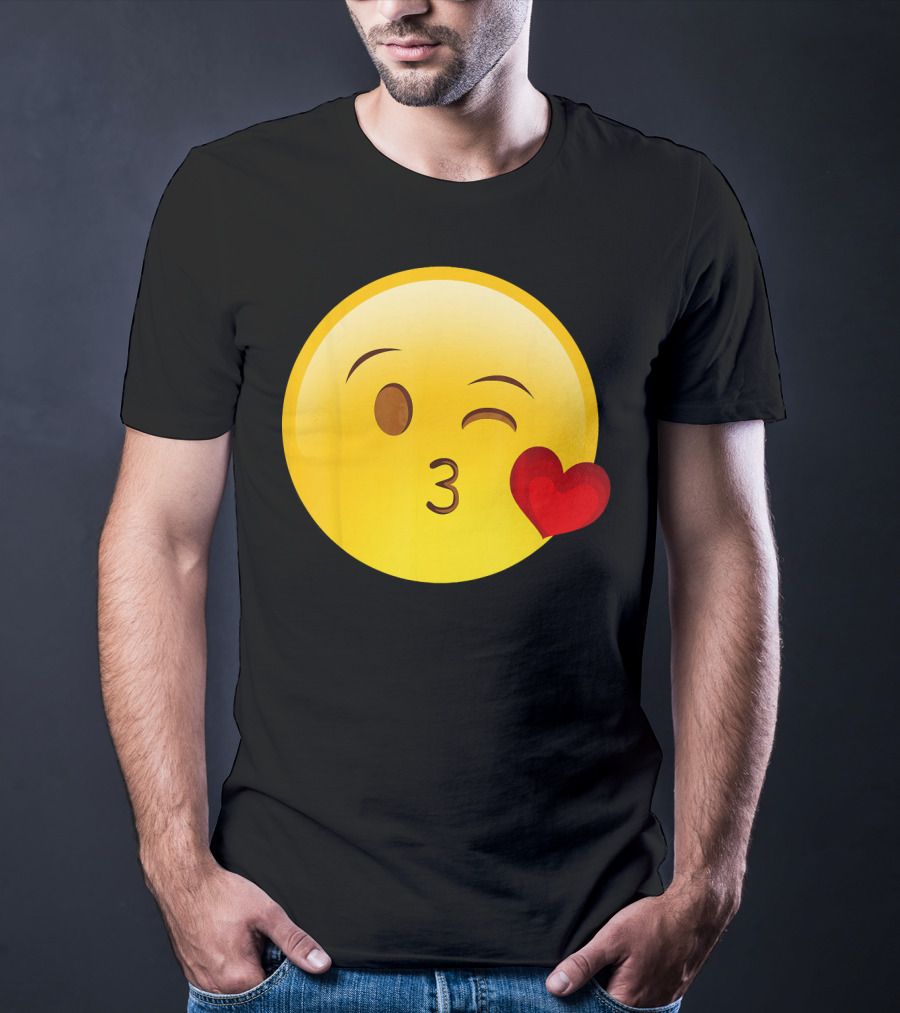 Emoji Throwing A Kiss Puckered Lips Blow Winking Face With Heart T-Shirt