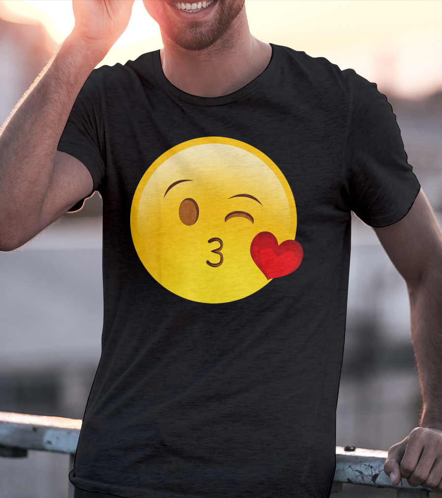 Emoji Throwing A Kiss Puckered Lips Blow Winking Face With Heart T-Shirt
