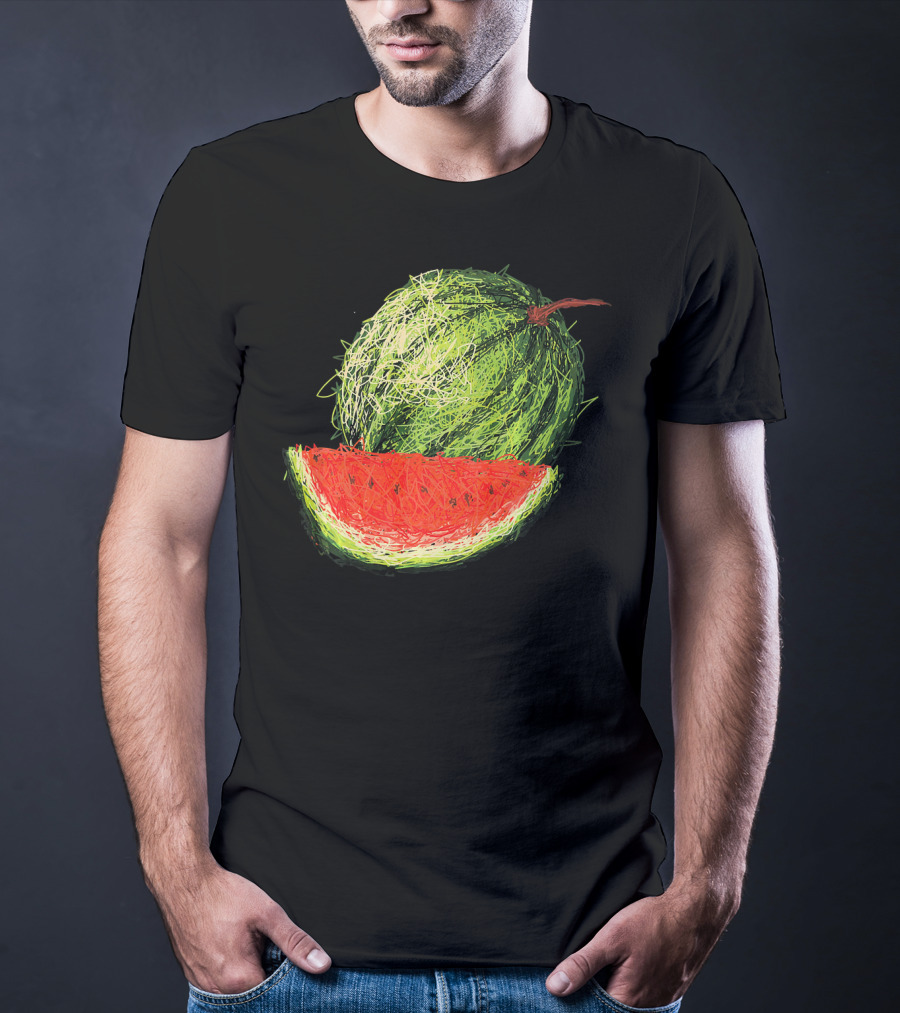 Huge Watermelon Fruit Sketch T-Shirt
