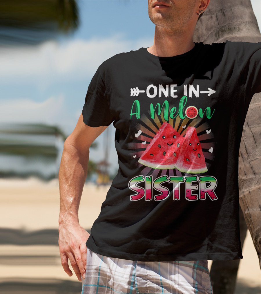 One In A Melon Sister Funny Watermelon With Smiling Slices And Hearts T-Shirt