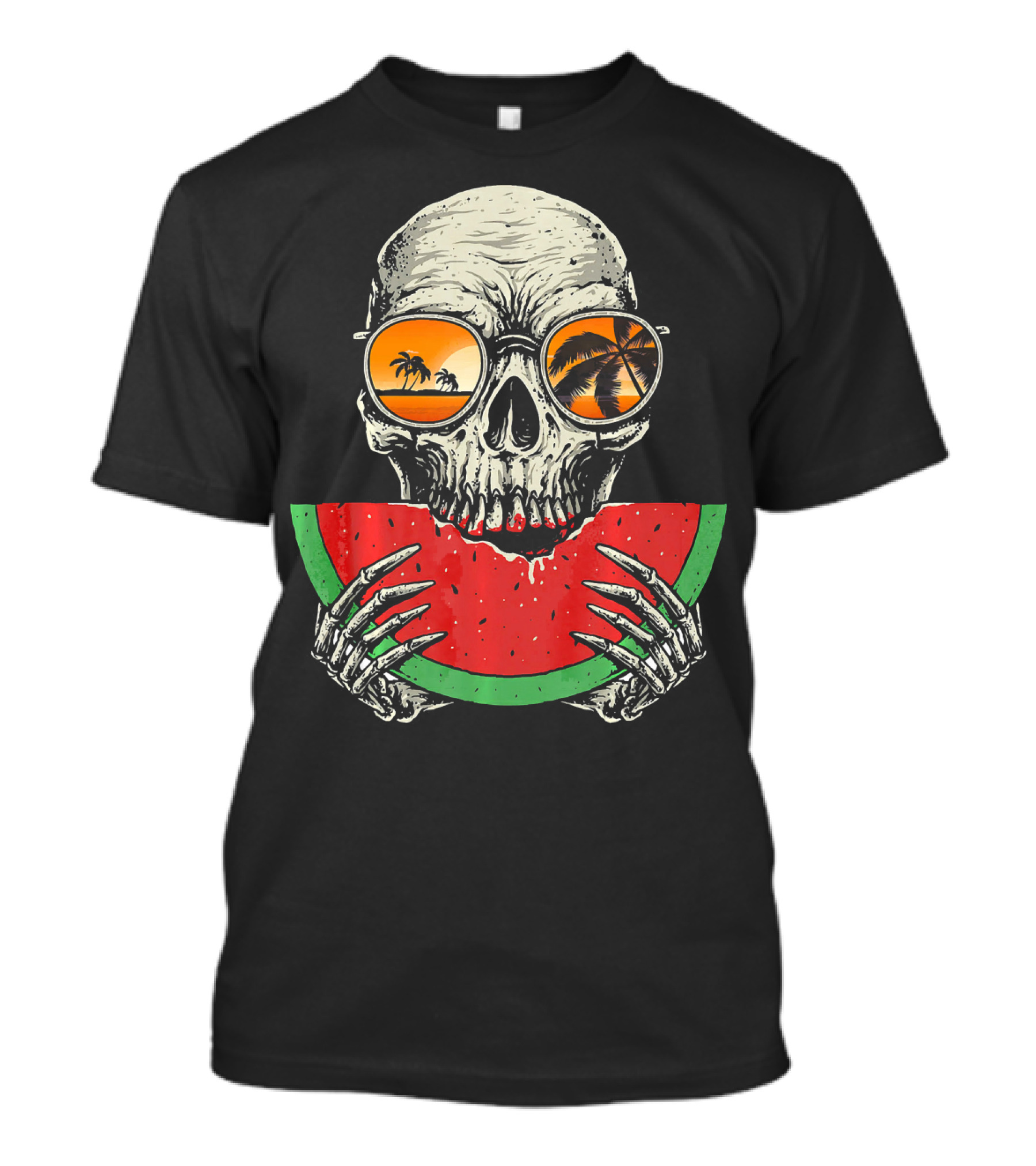 Watermelon Skull Wearing Summer Glasses With Beach Reflections T-Shirt
