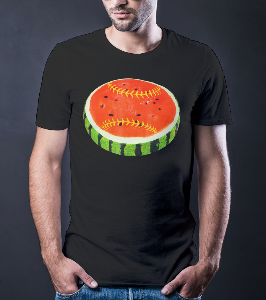 Watermelon Softball Fruit Stitch Play T-Shirt