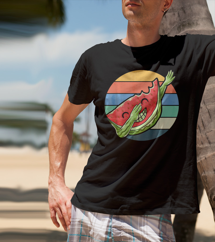Retro Vintage Dabbing Watermelon Aloha Stripes T-Shirt