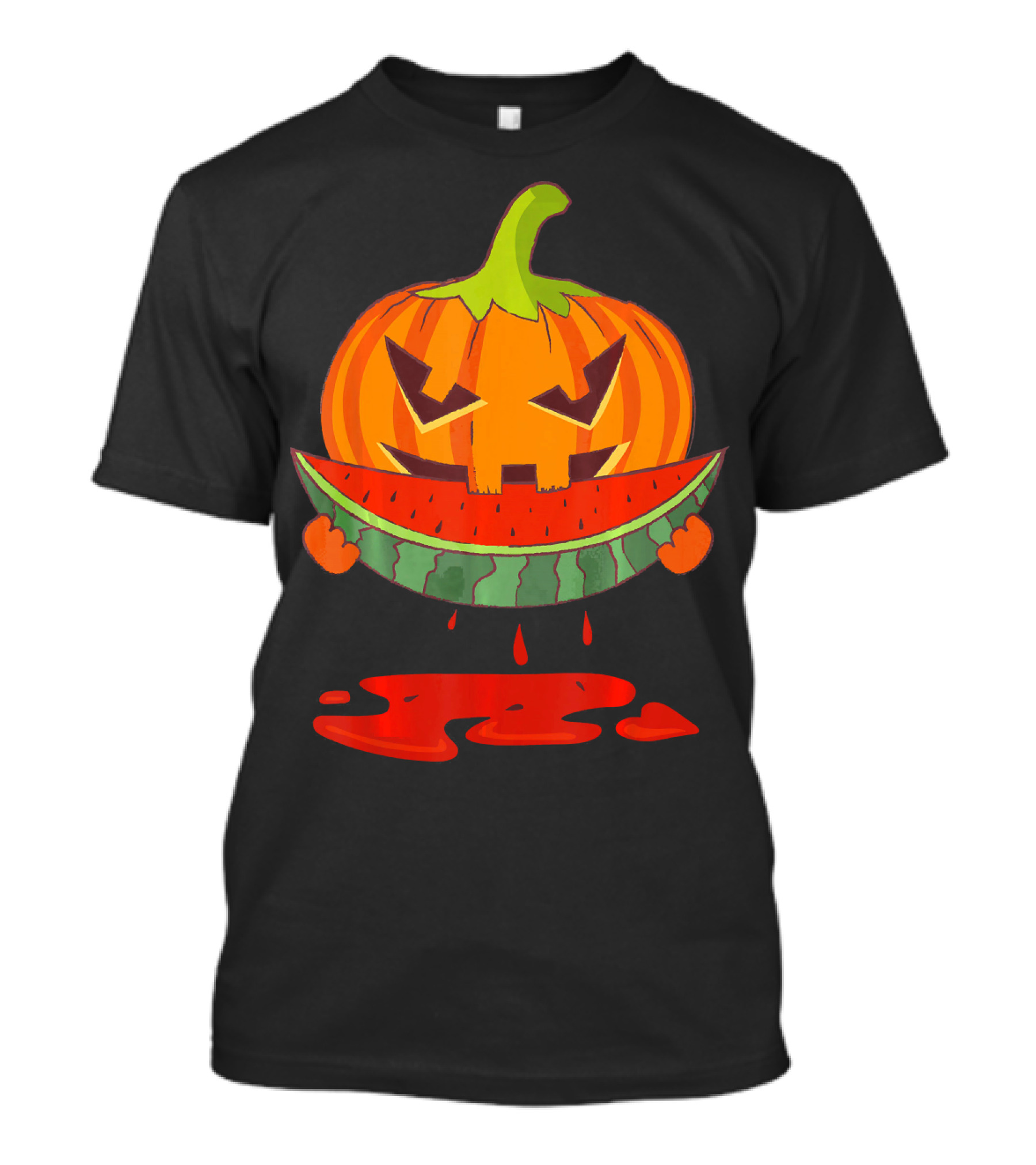 Creepy Pumpkin Devours Juicy Watermelon In Spooky T-Shirt