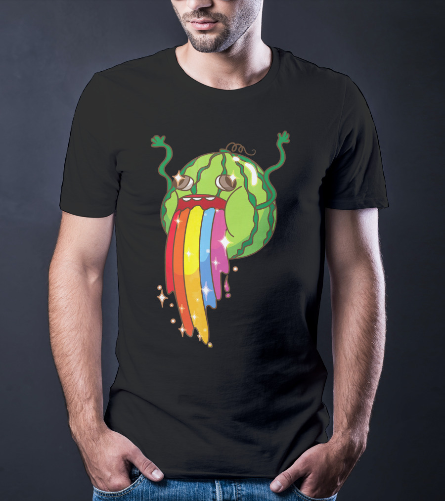 Comic Watermelon Vomits Sparkling Rainbow Streams T-Shirt