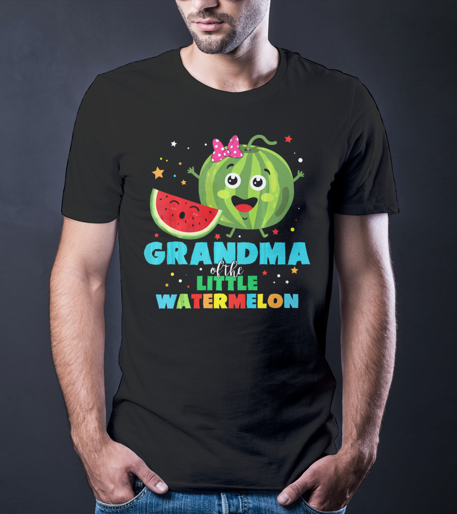 Grandma Of The Little Watermelon With Cute Cartoon Watermelon And Stars T-Shirt