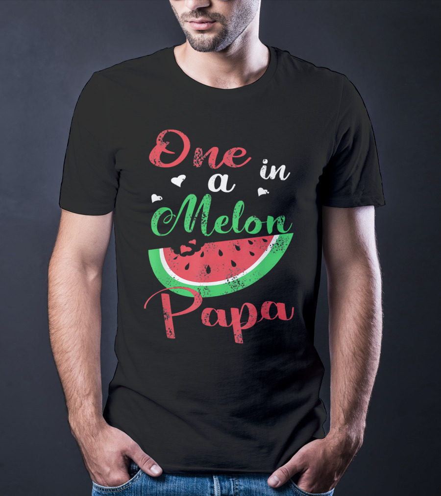 One In A Melon Papa Mens Watermelon Heart Graphics T-Shirt