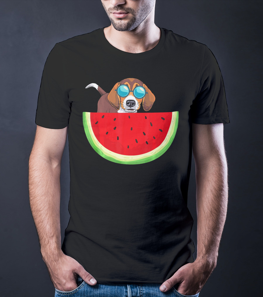Beagle With Sunglasses And Watermelon Slice T-Shirt