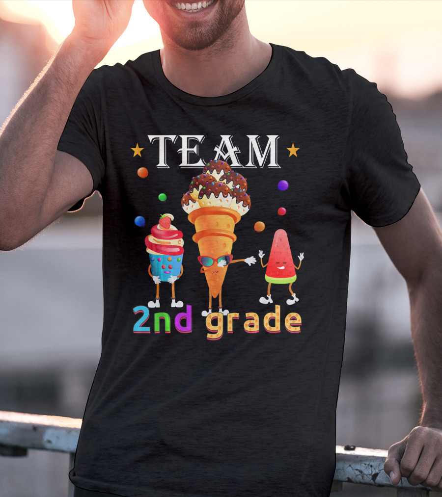Team 2nd Grade Ice Cream Cone And Watermelon Characters T-Shirt