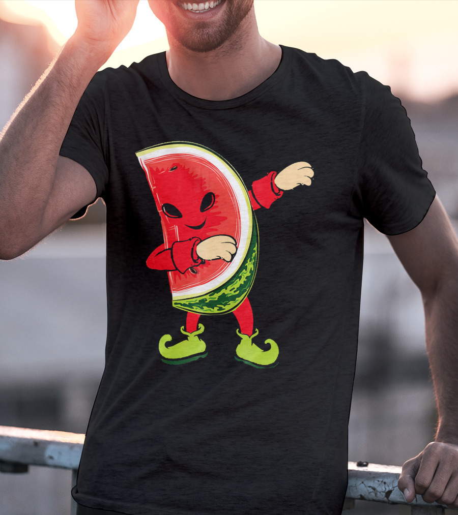 Funny Dabbing Watermelon Dab Character With Green Shoes T-Shirt