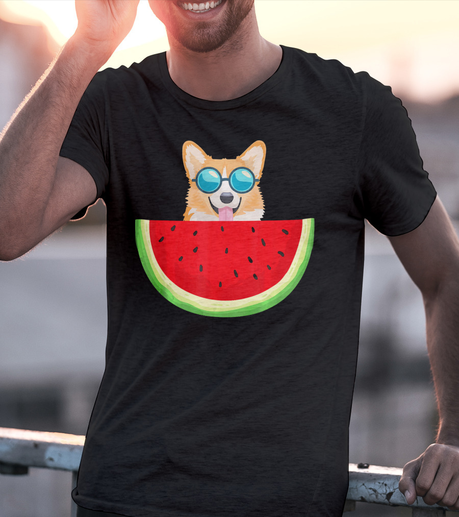 Corgi With Sunglasses And Watermelon Slice Womens T-Shirt