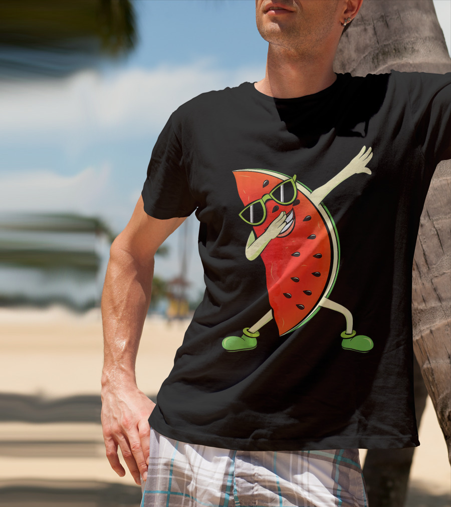 Dabbing Watermelon Slice Kawaii Melon Summer With Sunglasses T-Shirt