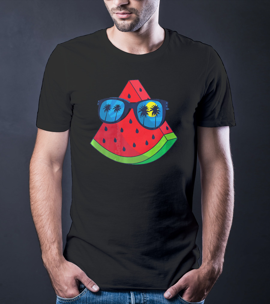 Watermelon Sunglasses Palm Trees Summer Beach Sun T-Shirt