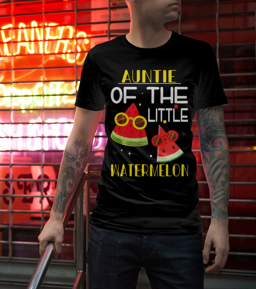 Auntie Of The Little Watermelon Cute Sunglasses Fun T-Shirt