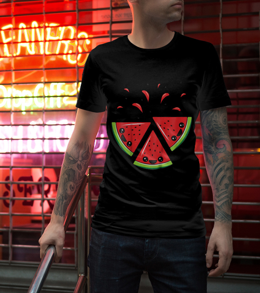Kids Cute Watermelon Slices With Smiling Faces And Seeds T-Shirt