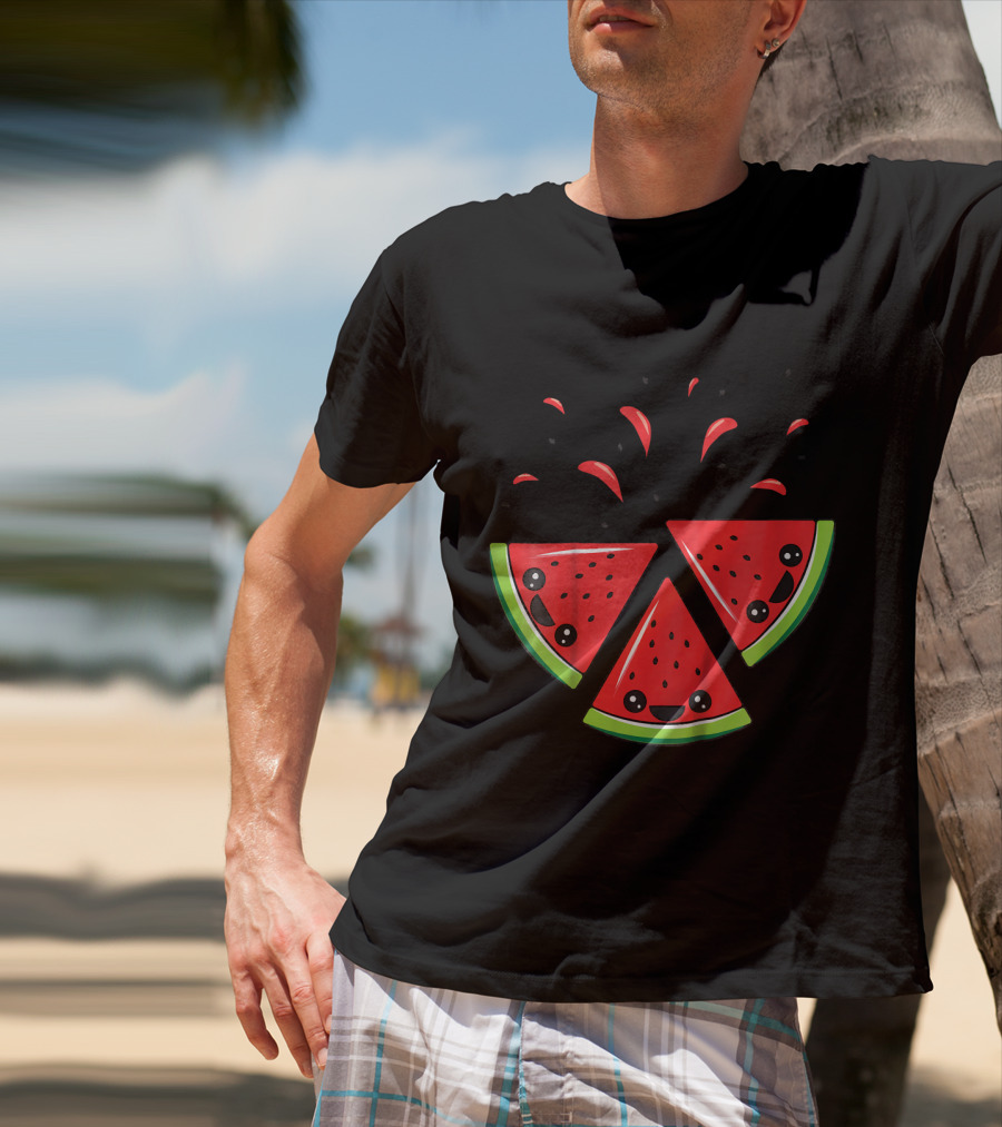 Kids Cute Watermelon Slices With Smiling Faces And Seeds T-Shirt