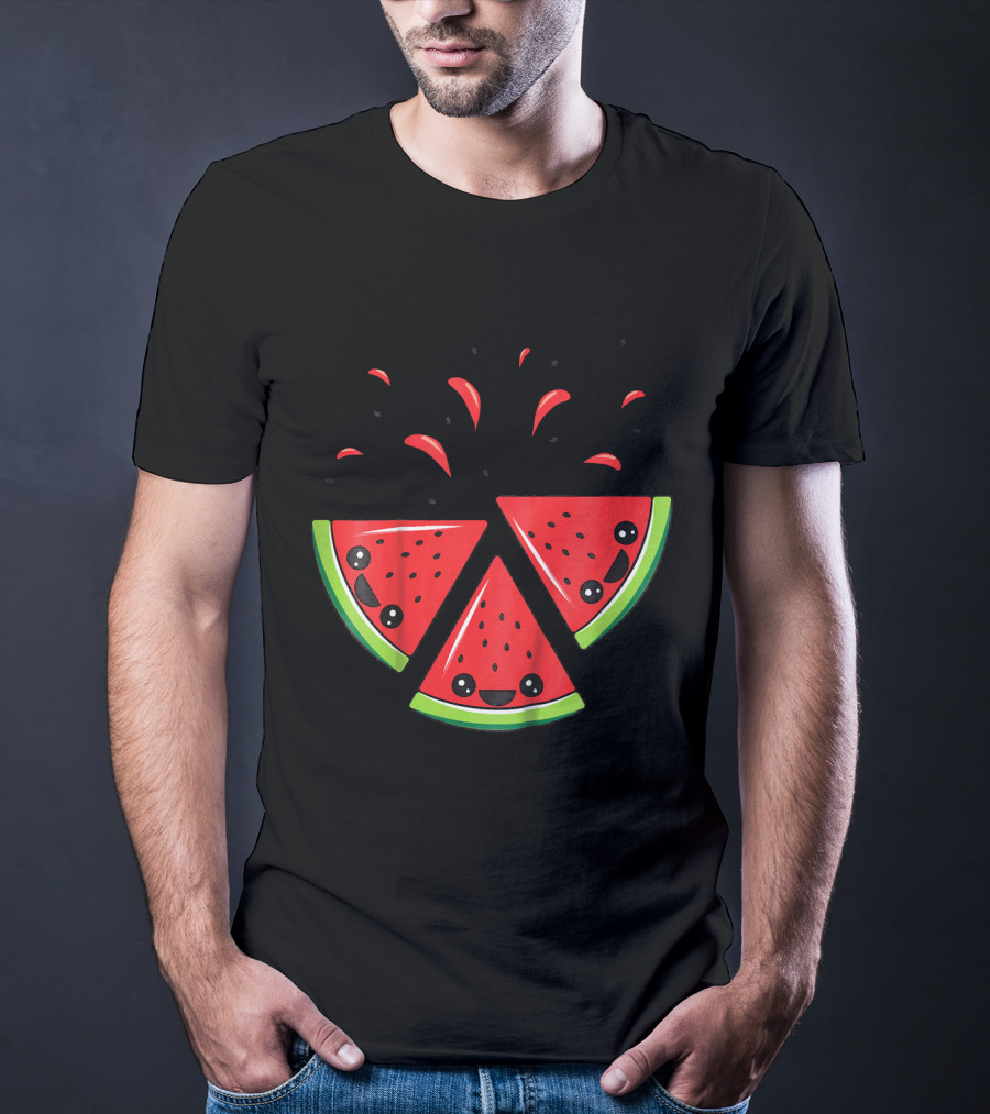 Kids Cute Watermelon Slices With Smiling Faces And Seeds T-Shirt