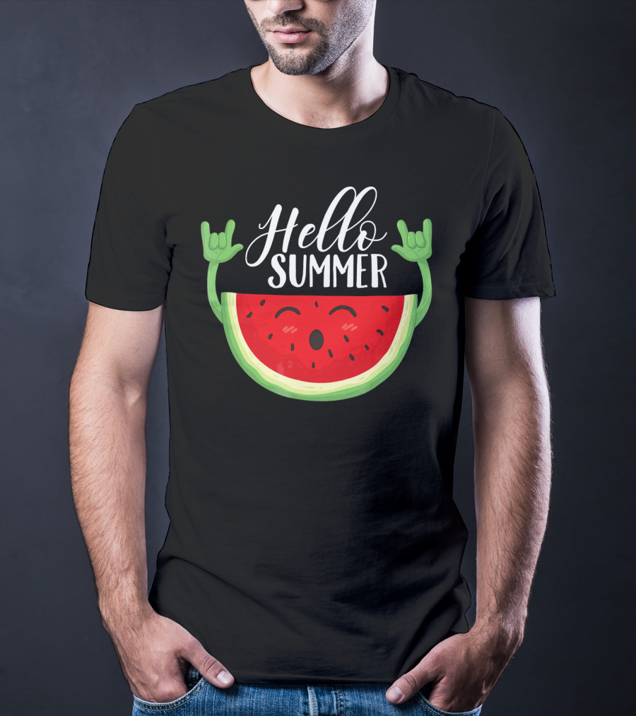 Hello Summer Watermelon Rock And Roll Mood T-Shirt